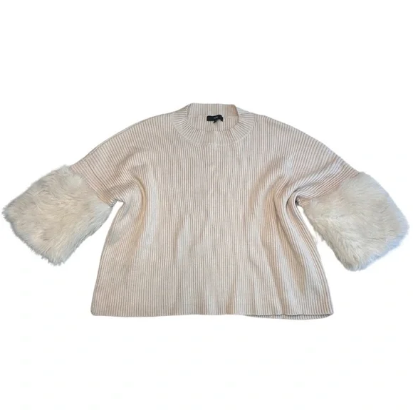 Fate Cream Cropped Sweater with Faux Fur Trim - Picture 1 of 5